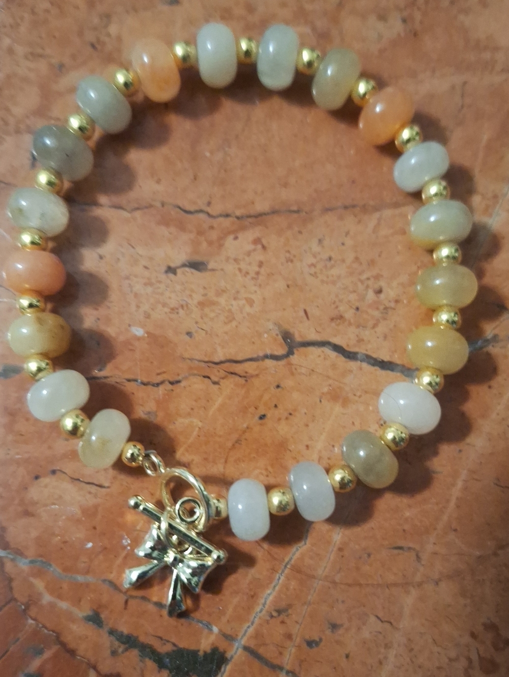 Golden Silk Gemstone Bracelet with Gift Bow Charm